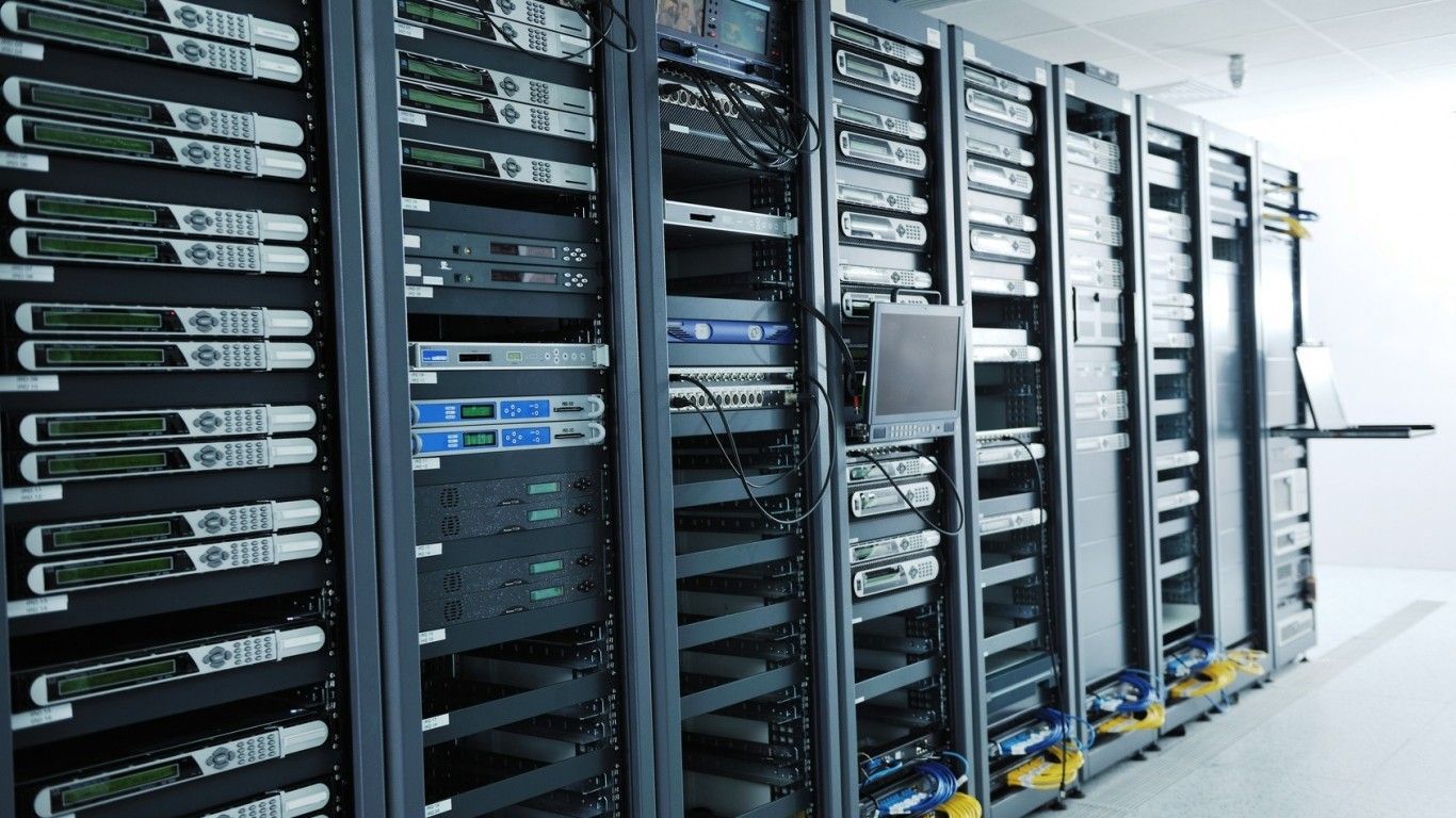 A row of servers in a data center, with advantages.