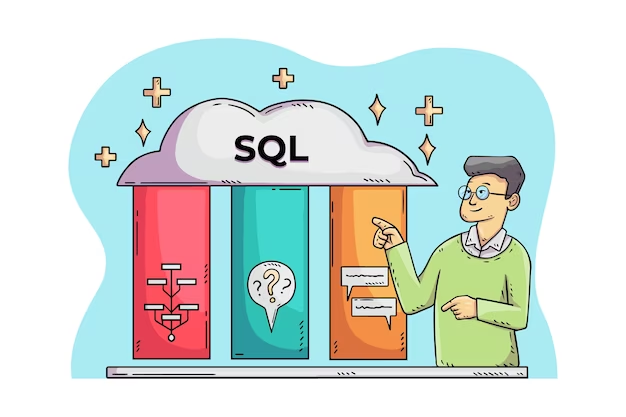 A man points his finger at a cloud with the inscription SQL