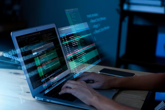 Man working with codes on computer