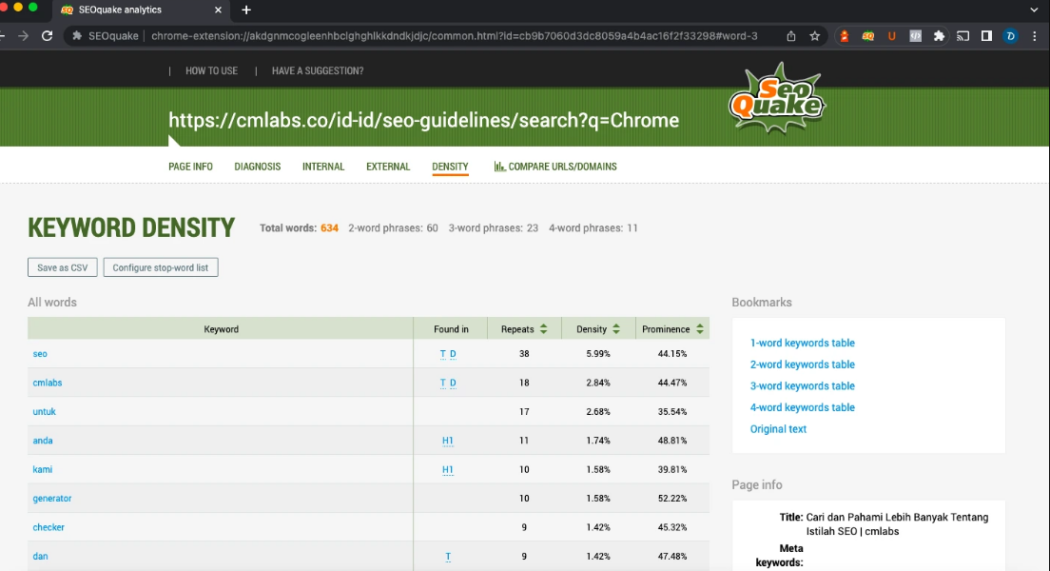 working with SEOquake