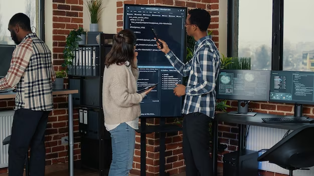 People working near the monitor