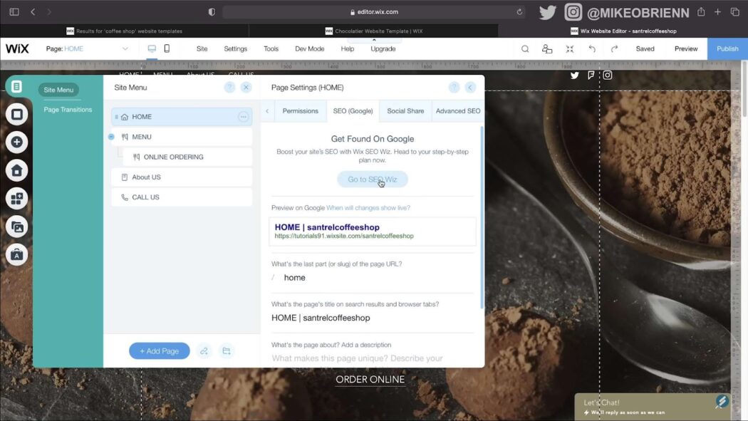 Interface of Wix