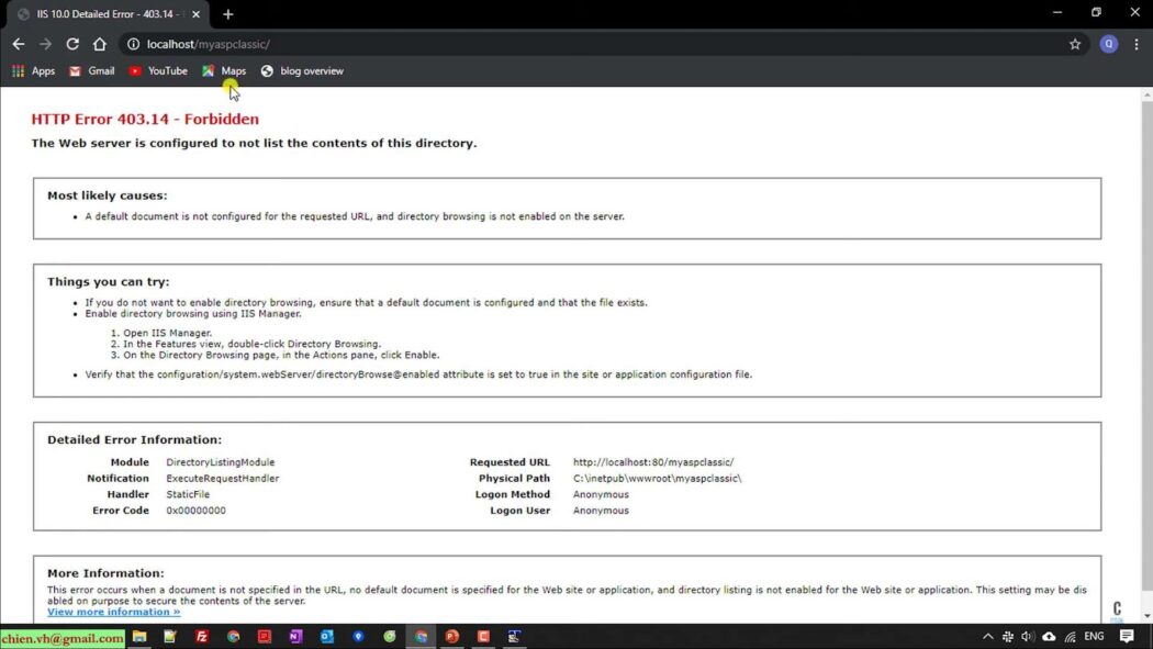 Process of run asp classic on windows