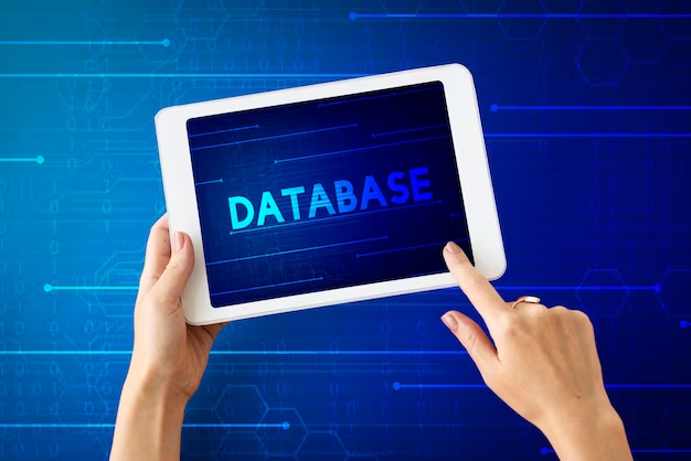 Hands holding a tablet with the inscription database on it
