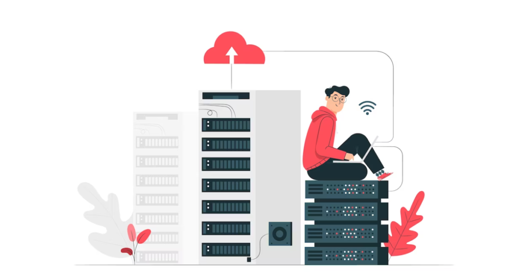 character sitting on the data storage with a laptop on his legs
